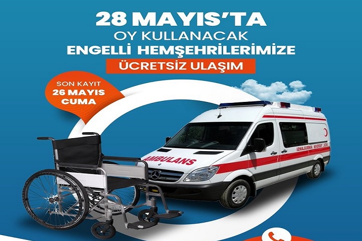İlgili hizmetin duyuru afişi objektife yansıyor.
