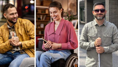 Soldan sağa 3 ayrı engel grubundan bireylerin resimlerinin yan yana getirilerek birleştirilen görsel.