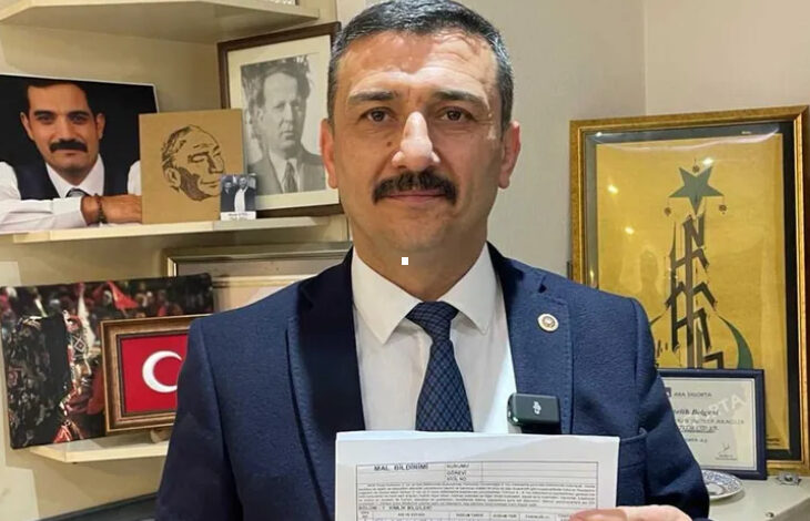 Fotoğrafta, İYİ Parti Bursa Milletvekili Selçuk Türkoğlu var. Türkoğlu elinde Milli Eğitim Bakanlığı'na verilmek üzere hazırlanmış soru önergesi raporu var.