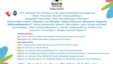 Fotoğrafta, Nadir Hastalıklar Federasyonu tarafından düzenlenen bir etkinliğin duyurusu yer alıyor. Etkinlik 27 Şubat’ta Ankara’da gerçekleştirilecek ve “Aile Yılında Nadir Hastalıklar: Sağlıklı Nesiller İçin Birlikteyiz Paneli” başlığını taşıyor. Ayrıca, etkinliğin moderatörleri ve konuşmacıları listelenmiş. Alt kısımda.