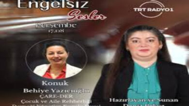 Bu görsel, TRT Radyo 1’de yayınlanan "Engelsiz Sesler" adlı radyo programının tanıtımıdır. Görselin sağ tarafında programı hazırlayan ve sunan Deniz Peköz yer alırken, sol alt köşede program konuğu olarak ÇARE-DER (Çocuk ve Aile Rehberliği Derneği) Yönetim Kurulu Üyesi Behiye Yazıcıoğlu'nun fotoğrafı ve ismi bulunmaktadır.