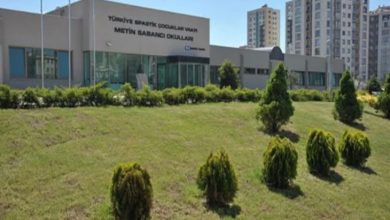 Fotoğrafta, bir binanın üzerinde Türkiye Spastik Çocuklar Vakfı - Metin Sabancı Özel Eğitim Kurumları yazısı yer alıyor.