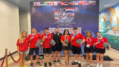 Madalya kazanan özel sporcular antrenörleri ile beraber fotoğraf çektiriyor.