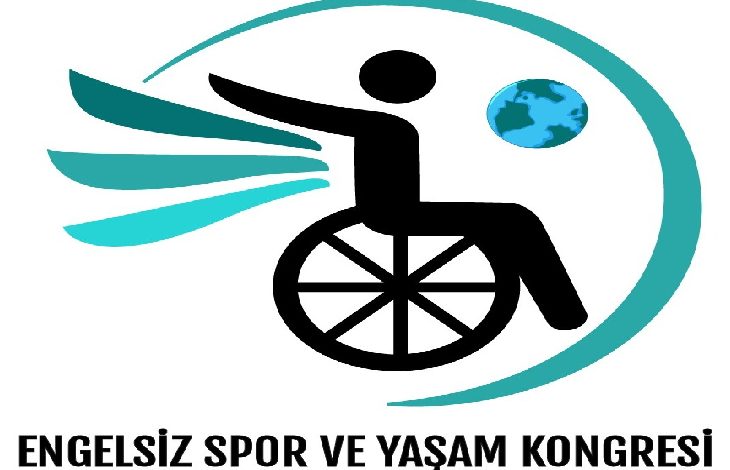 Görselde “Engelsiz Spor ve Yaşam Kongresi” logosu yer alıyor. Logoda tekerlekli sandalyede bir figür görülüyor; figürün arkasından kanadı andıran mavi çizgiler çıkıyor. Sağ üstte küçük bir dünya küresi simgesi bulunuyor. Alt kısımda ise kongrenin adı yazılı.