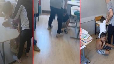 Üç farklı kolaj fotoğrafta özel öğrencilere uygulanan kötü muamele görünüyor.