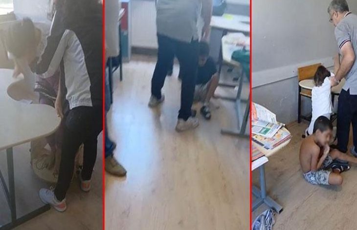Üç farklı kolaj fotoğrafta özel öğrencilere uygulanan kötü muamele görünüyor.