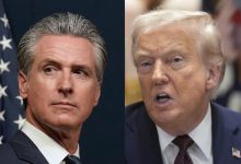 Başkan Donald Trump, sağda, 26 Ağustos 2025'te Washington'daki Beyaz Saray'da bir kabine toplantısında konuşurken; Kaliforniya Valisi Gavin Newsom ise 21 Ağustos 2025'te Sacramento, Kaliforniya'da bir basın toplantısında görülüyor.