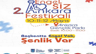2. Engelsiz Ankara Festivali afişidir. 10-11-12 Mayıs tarihlerinde, 10.00 - 17.00 saatleri arasında Gençlik Parkı'nda düzenlenecek etkinliği duyurmaktadır. Ankara Büyükşehir Belediyesi ve Kent Konseyi dahil birçok yerel yönetimin logoları yer alır.