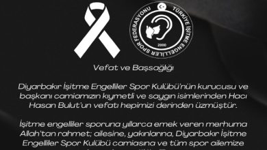 Türkiye İşitme Engelliler Spor Federasyonu tarafından yayımlanan taziye mesajı.