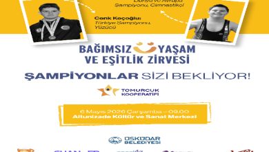 Sarı ve beyaz tonlarının hâkim olduğu afişte, Tomurcuk Kooperatifi'nin düzenlediği “Bağımsız Yaşam ve Eşitlik Zirvesi” duyuruluyor. Paralimpik sporcular Berk Canbulat ve Cenk Keçoğlu'nun fotoğraflarına yer verilen afişte, etkinliğin 6 Mayıs 2026 Çarşamba günü saat 09.00'da Üsküdar Altunizade Kültür ve Sanat Merkezi'nde gerçekleştirileceği belirtiliyor. Üsküdar Belediyesi ve çeşitli kurumların logoları da afişte bulunuyor.