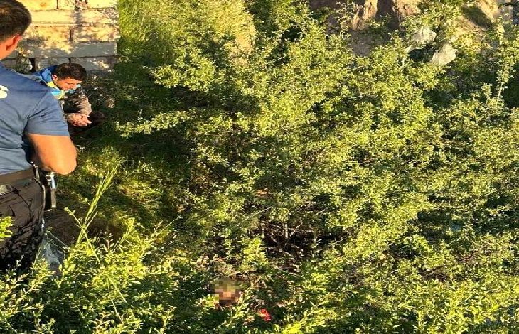 Görselde, yoğun bitki örtüsü ve dere yatağına benzer bir alanda bulunan bir kişiye ekiplerin müdahale ettiği görülüyor. Sol tarafta güvenlik görevlileri yer alırken, çalılıkların arasında kalan kişiye ulaşılmaya çalışılıyor. Olay bölgesi doğal ve engebeli bir arazi görünümünde.