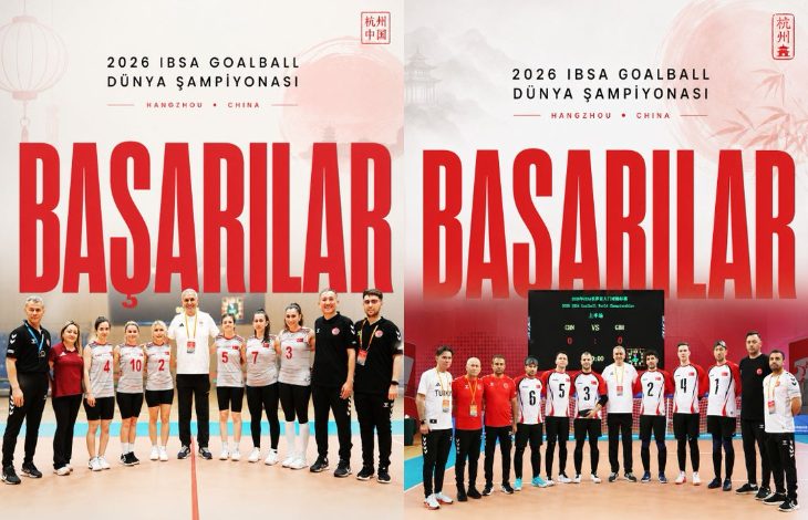 2026 IBSA Goalball Dünya Şampiyonası öncesinde çekilen görselde, Türkiye Kadın ve Erkek Goalball Milli Takımları teknik ekipleriyle birlikte poz veriyor. Çin’in Hangzhou kentinde düzenlenecek şampiyona öncesi hazırlıklarını tamamlayan milli sporcular, “Başarılar” mesajının yer aldığı afiş önünde bir araya geliyor.