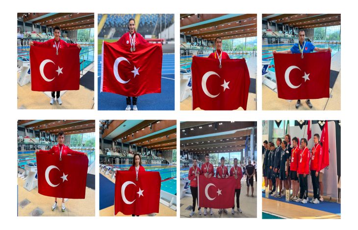 Kolajda, madalyalarını gururla taşıyan Türk sporcuların Türk bayrağı eşliğinde çekilmiş bireysel fotoğrafları ile takımın ödül seremonisindeki anı bir araya getirilmiştir.