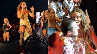 Kolaj görseli iki farklı anı yan yana gösteriyor: konser sahnesinde, ışıltılı altın renkli kısa bir elbise ve siyah dantel çoraplar giyen Hadise mikrofonla performans sergiliyor. Etrafında dansçılar ve müzisyenler bulunuyor. sahneden inerek seyircilerin arasına karışmış görünüyor. İkinci görselde ise etrafında heyecanlı hayranlar toplanan Hadise'nin bazıları telefonlarıyla görüntüsünü alırken, şarkıcı önündeki engelli erkek hayranla yakın ve samimi biçimde etkileşim kuruyor.
