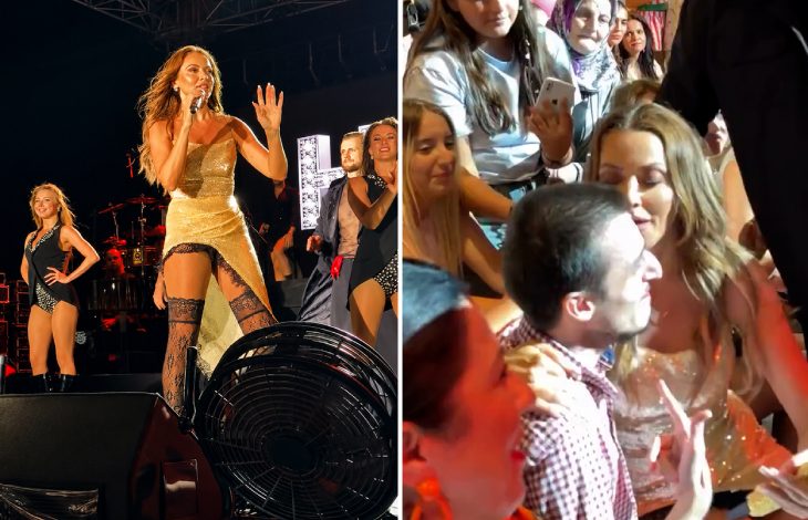 Kolaj görseli iki farklı anı yan yana gösteriyor: konser sahnesinde, ışıltılı altın renkli kısa bir elbise ve siyah dantel çoraplar giyen Hadise mikrofonla performans sergiliyor. Etrafında dansçılar ve müzisyenler bulunuyor. sahneden inerek seyircilerin arasına karışmış görünüyor. İkinci görselde ise etrafında heyecanlı hayranlar toplanan Hadise'nin bazıları telefonlarıyla görüntüsünü alırken, şarkıcı önündeki engelli erkek hayranla yakın ve samimi biçimde etkileşim kuruyor.