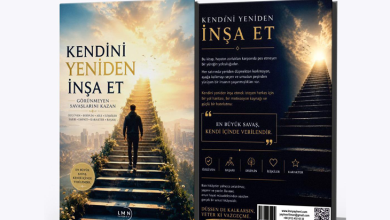 Görselde, “Kendini Yeniden İnşa Et” adlı kişisel gelişim kitabının ön ve arka kapakları görülüyor. Ön kapakta bulutlar arasında gökyüzüne doğru uzanan uzun bir merdivende yürüyen bir kişi yer alıyor; sıcak, altın tonlarda umut ve dönüşüm hissi veriyor. Arka kapakta aynı temayı sürdüren açıklayıcı metin bulunuyor; kitap, zorluklara rağmen yeniden ayağa kalkmayı ve içsel gücü keşfetmeyi anlatan motivasyon içerikli bir eser olarak sunuluyor.