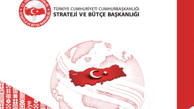 Kırmızı-beyaz tonlarda hazırlanmış resmi bir görselde, Türkiye haritası üzerinde ay-yıldız simgesi ve arka planda soluk bir dünya küresi bulunuyor. Sol üstte “T.C. Cumhurbaşkanlığı Strateji ve Bütçe Başkanlığı” mührü yer alıyor.