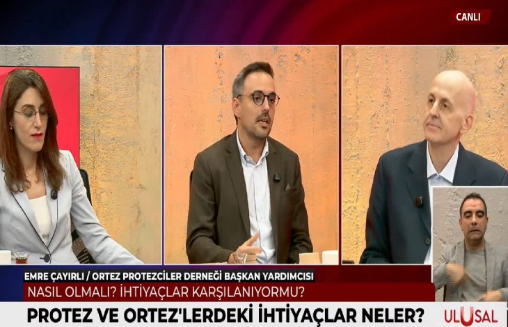 Ulusal Kanal ekranlarında yayınlanan, Uğur Becerikli ile Engelleme programına katılan Protez Ortez Uzmanı Emre Çayırlı ve Avukat Gülden Doğan, canlı yayında işaret dili tercümanı eşliğinde "Protez ve ortezlerdeki ihtiyaçlar neler?" sorusu kapsamında güncel durumu ve hukuki hakları detaylıca ele aldılar.