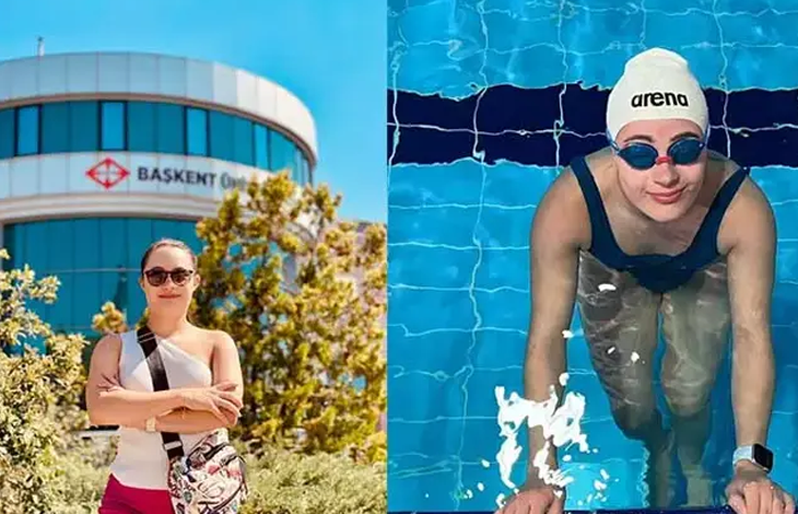 Haklısın, kusura bakma hemen hazırlıyorum!Instagram İçin Alternatif Metin:Görsel ikiye bölünmüş bir kolajdan oluşuyor: Sol tarafta, güneşli bir günde açık alanda poz veren down sendromlu milli sporcu genç kadın yer alıyor. Sporcu; beyaz tek omuz askılı bir bluz, fuşya renkli bir alt ve çapraz taktığı desenli bir çanta ile güneş gözlüğü takmış, kollarını göğsünde kavuşturarak gülümsemektedir. Arka planda yeşil çalılar ve üzerinde kırmızı logosuyla "BAŞKENT ÜNİVERSİTESİ" yazısı bulunan modern kampüs binası görülüyor. Sağ tarafta ise aynı milli sporcu yüzme havuzunda antrenman anında yer alıyor. Başında beyaz renkli "arena" marka yüzücü bonesi, yüzünde mavi çerçeveli yüzücü gözlüğü ve lacivert yüzücü mayosu ile ellerini havuzun kenarına dayamış biçimde suyun içinden kameraya doğru gülümseyerek bakıyor. Arka planda masmavi havuz suyu ve kulvar şeritleri dikkat çekiyor.